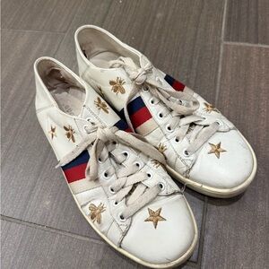 Gucci White Sneakers with Embroidered Stars and Stripes